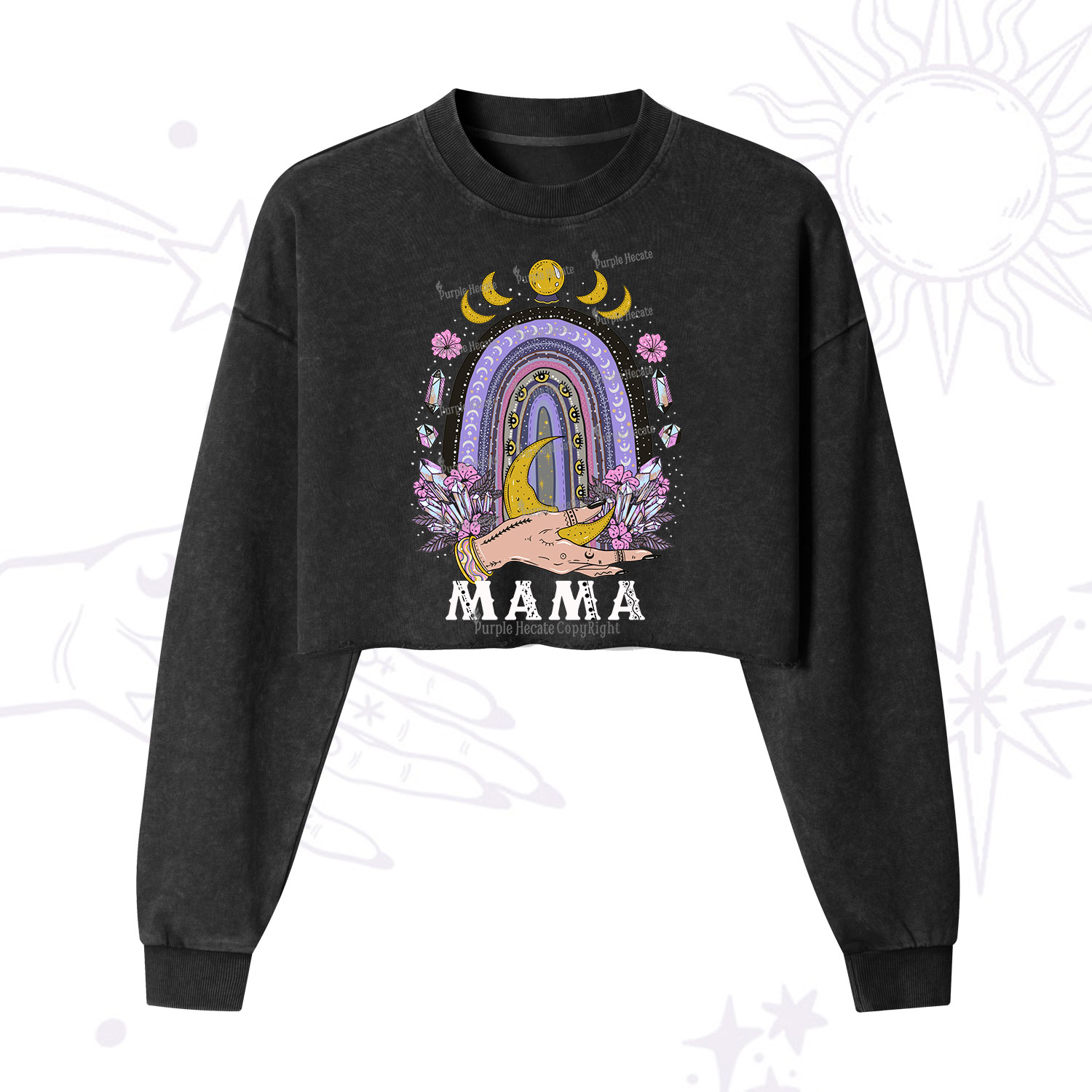 Purplehecate Gothic Mama Rainbow Cropped Washed Sweatshirt