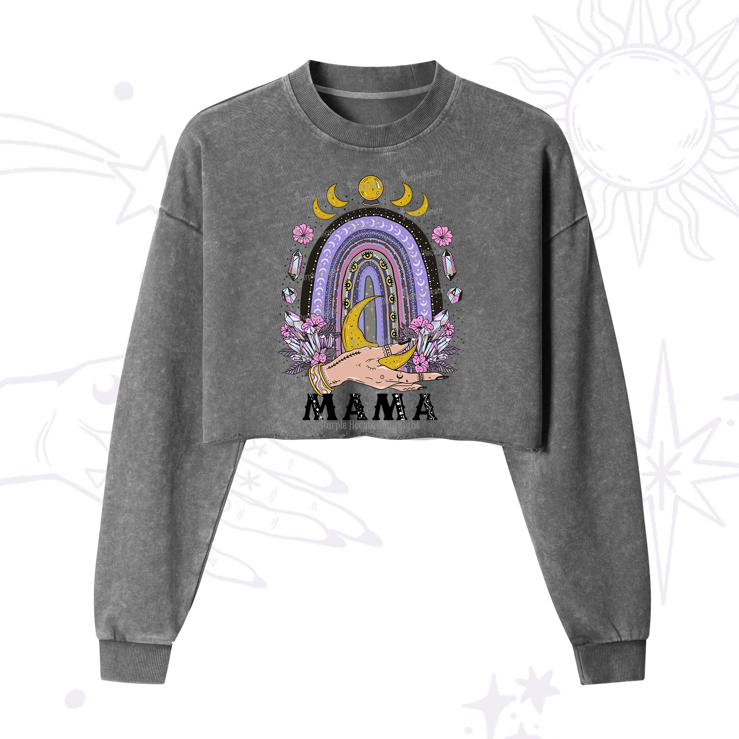 Purplehecate Gothic Mama Rainbow Cropped Washed Sweatshirt