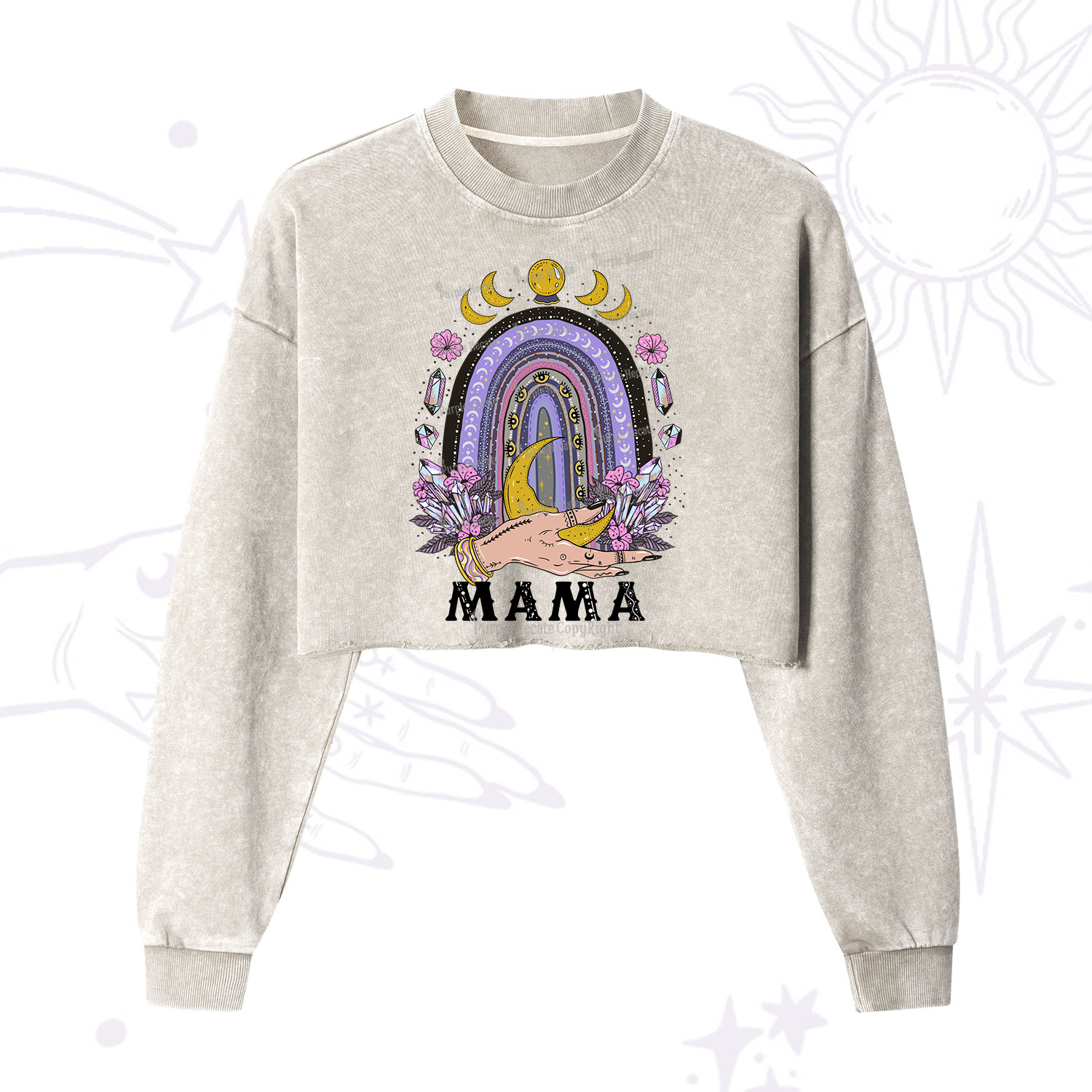 Purplehecate Gothic Mama Rainbow Cropped Washed Sweatshirt