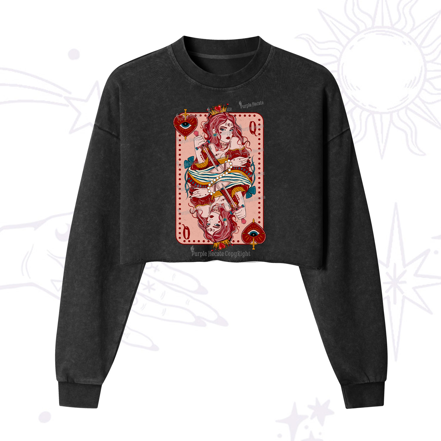 Purplehecate Queen of Hearts Cropped Washed Sweatshirt