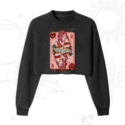 Purplehecate Queen of Hearts Cropped Washed Sweatshirt