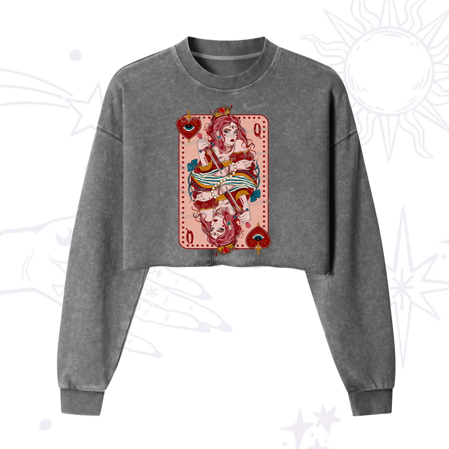 Purplehecate Queen of Hearts Cropped Washed Sweatshirt