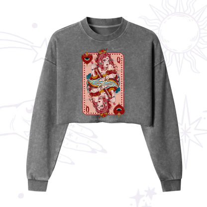 Purplehecate Queen of Hearts Cropped Washed Sweatshirt