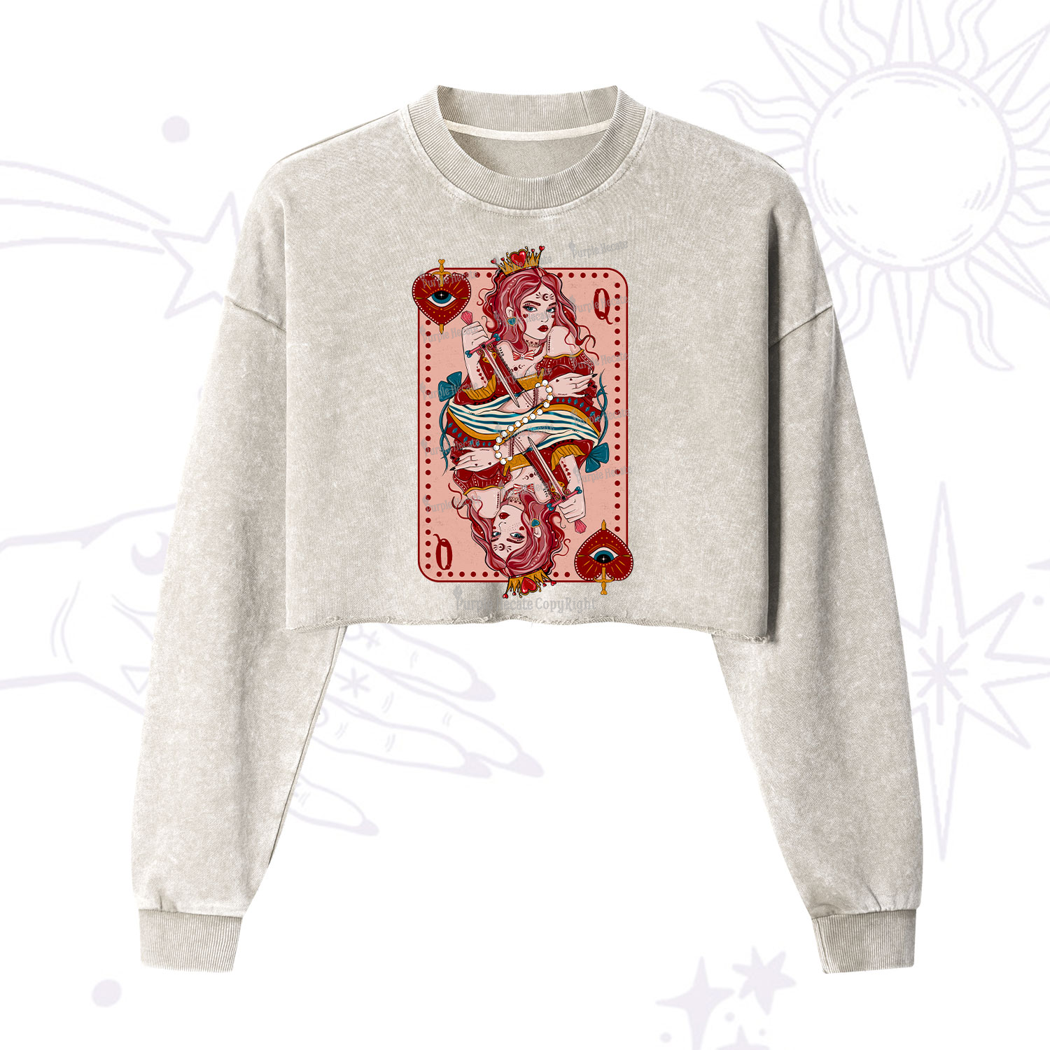 Purplehecate Queen of Hearts Cropped Washed Sweatshirt