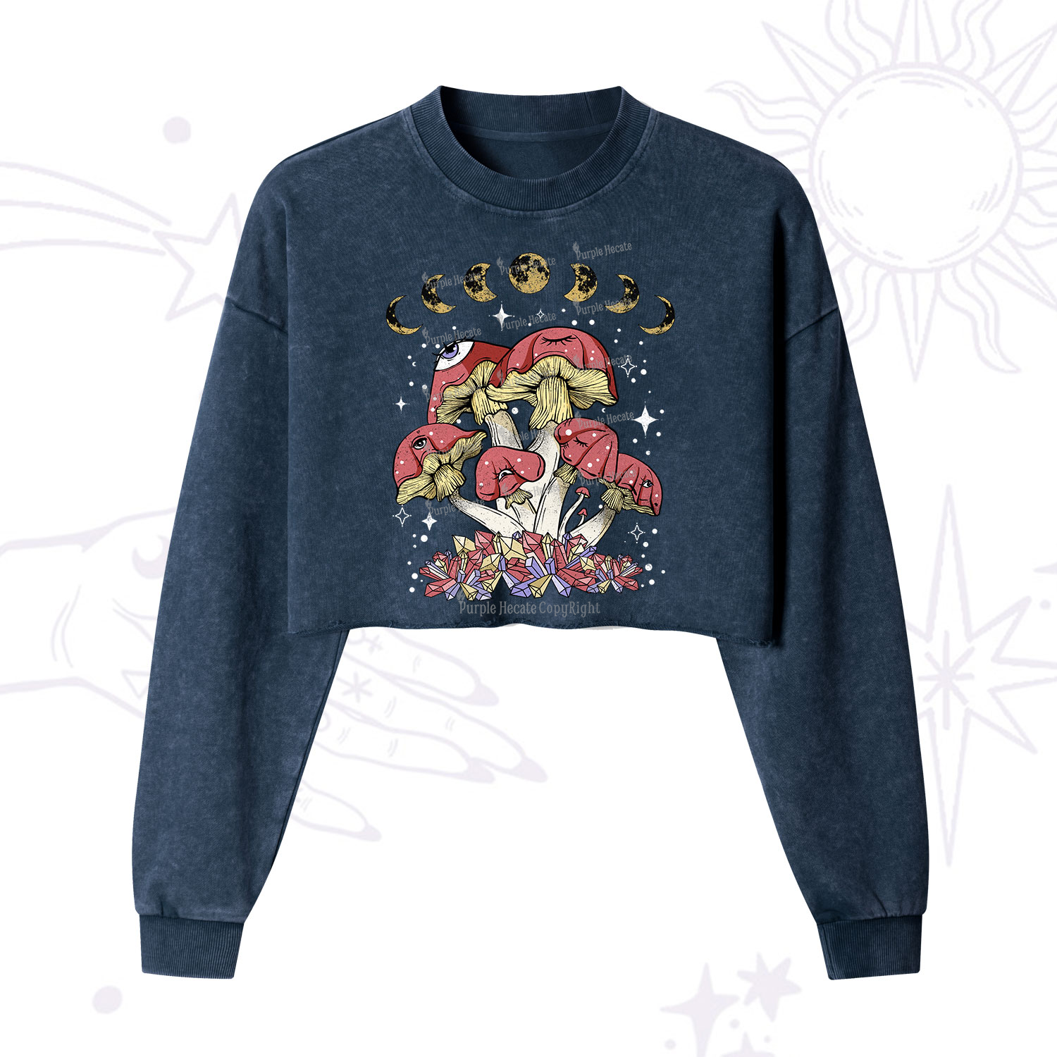 Purplehecate Magic Mushroom Cropped Washed Sweatshirt