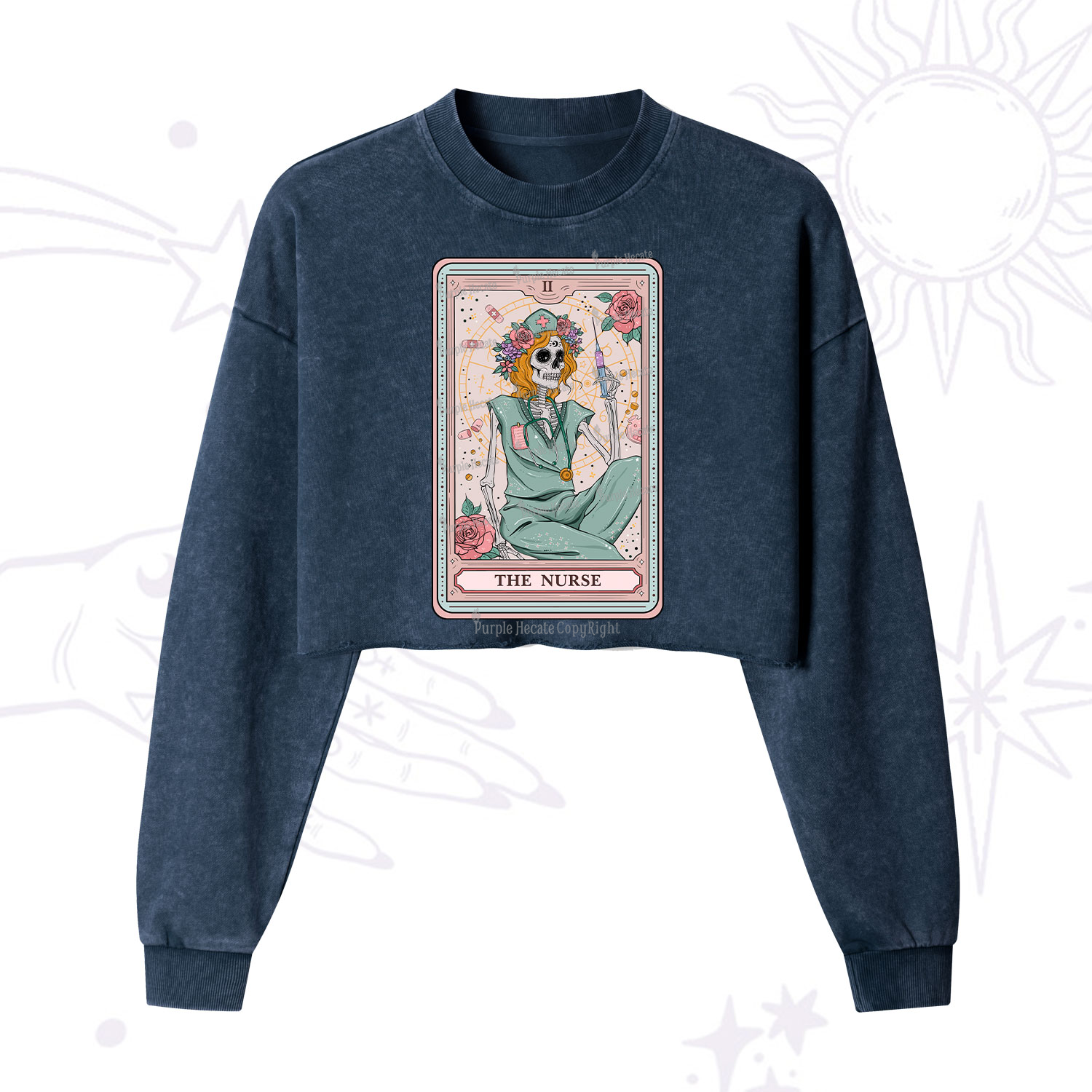 Purplehecate The Nurse Tarot Cropped Washed Sweatshirt