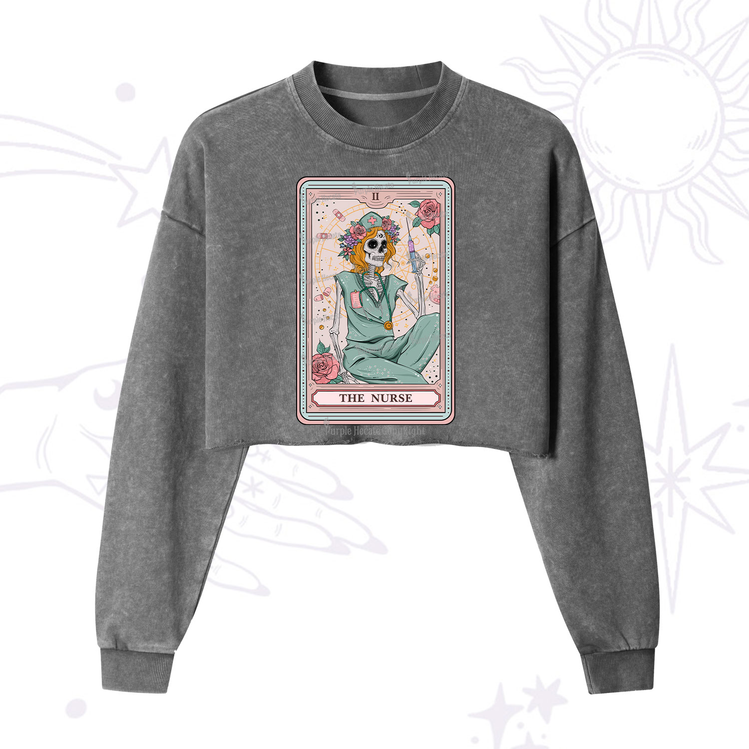 Purplehecate The Nurse Tarot Cropped Washed Sweatshirt