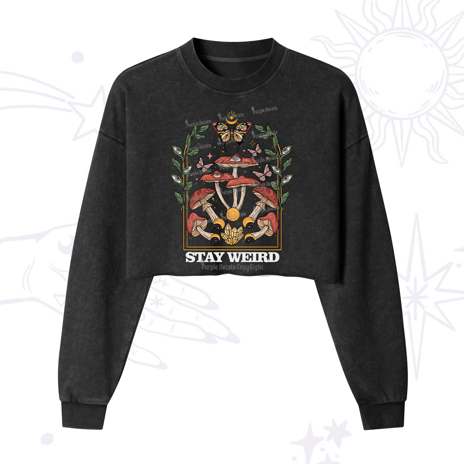 Purplehecate Stay Weird Cropped Washed Sweatshirt
