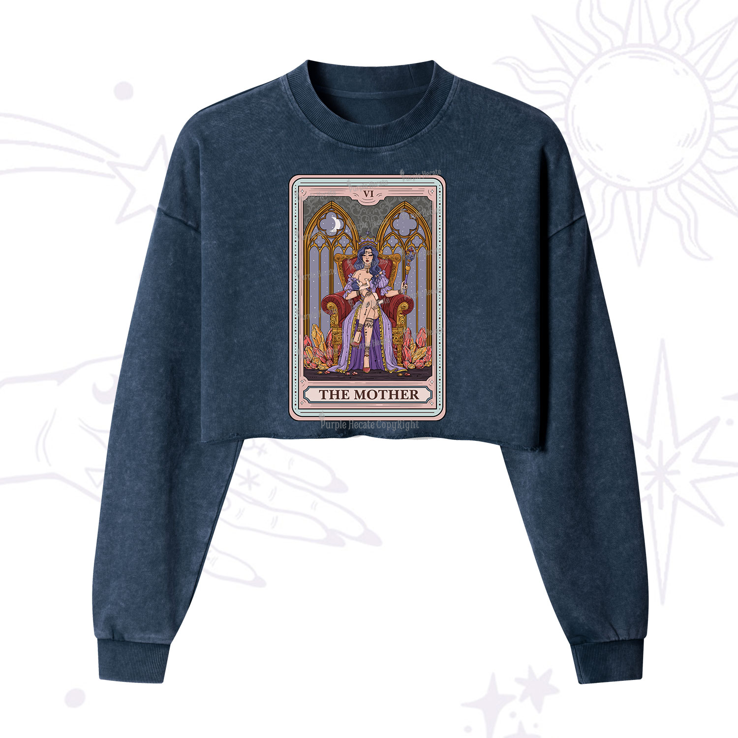Purplehecate The Mother Tarot Card Cropped Washed Sweatshirt