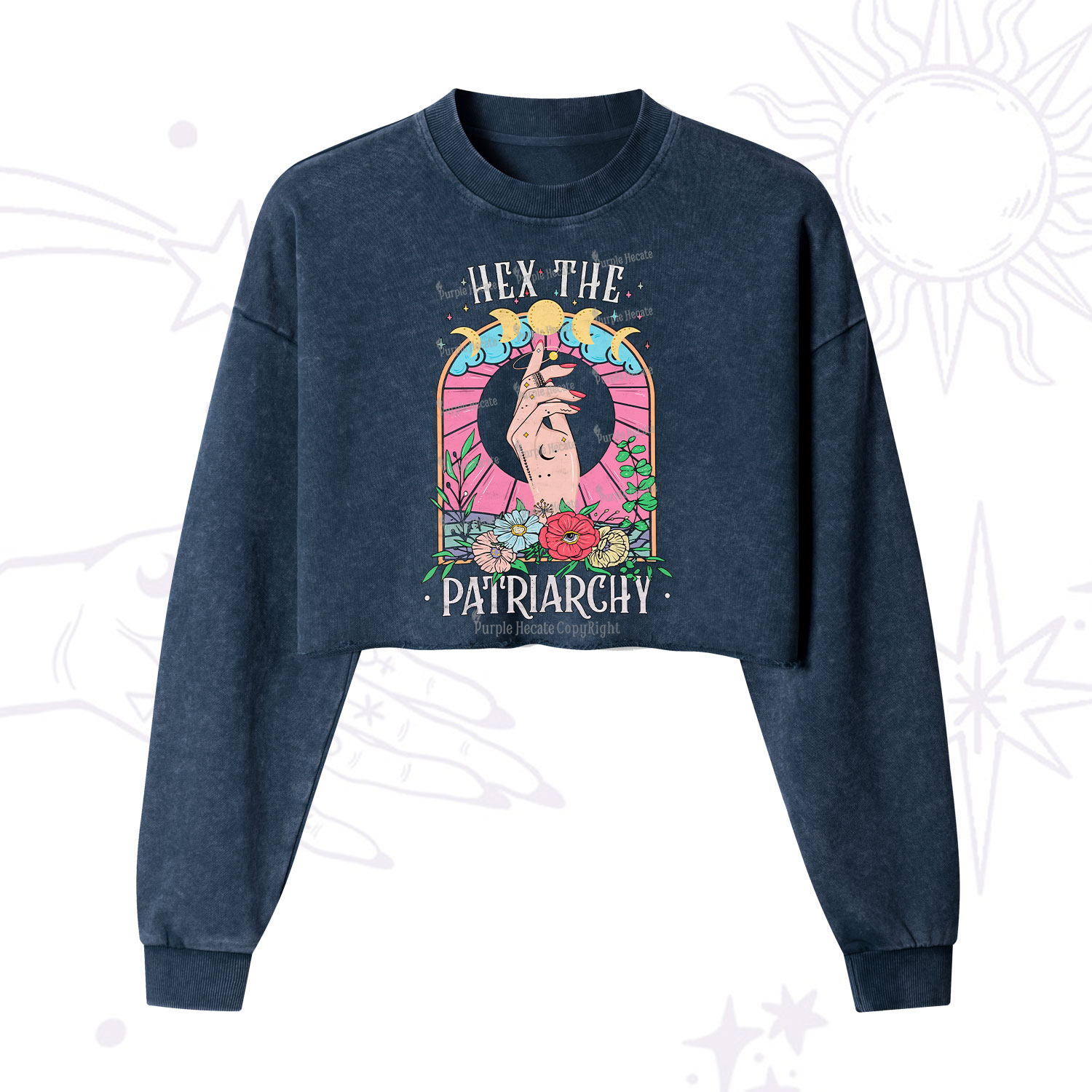 Purplehecate Hex The Patriarchy Cropped Washed Sweatshirt