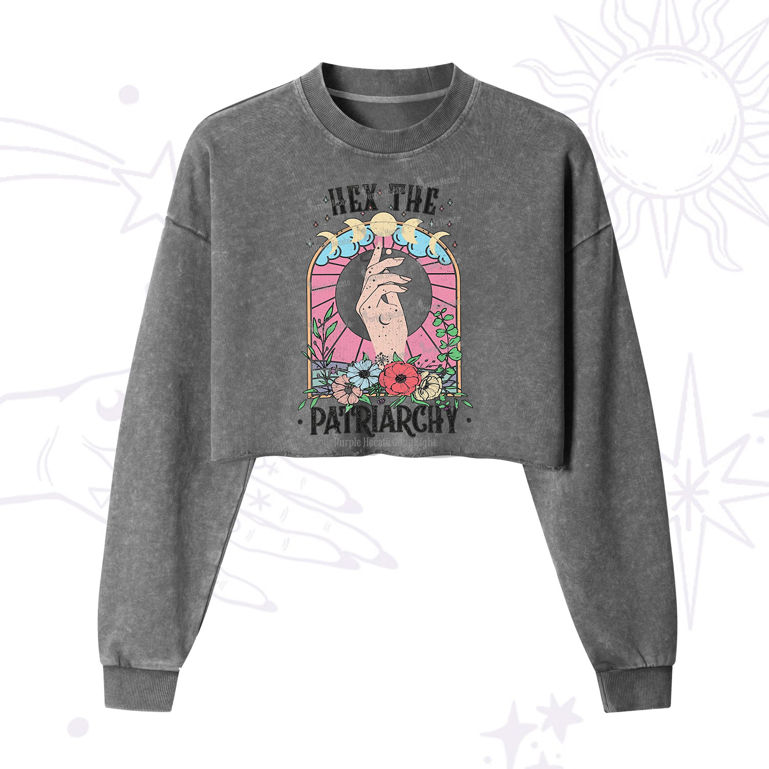 Purplehecate Hex The Patriarchy Cropped Washed Sweatshirt