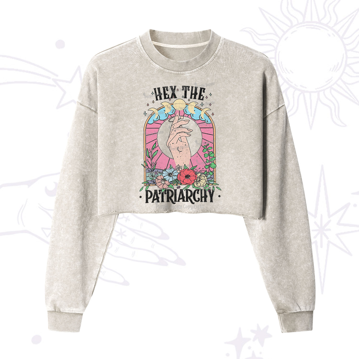 Purplehecate Hex The Patriarchy Cropped Washed Sweatshirt