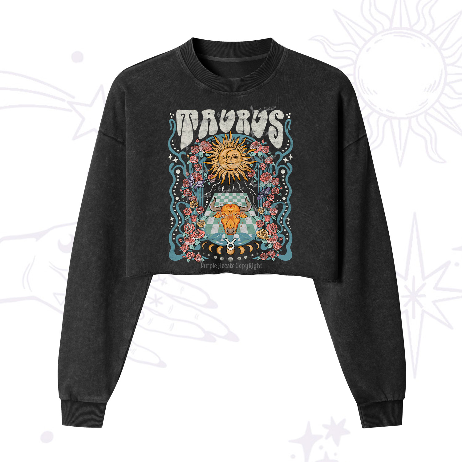Purplehecate Taurus Spirit Zodiac Cropped Washed Sweatshirt