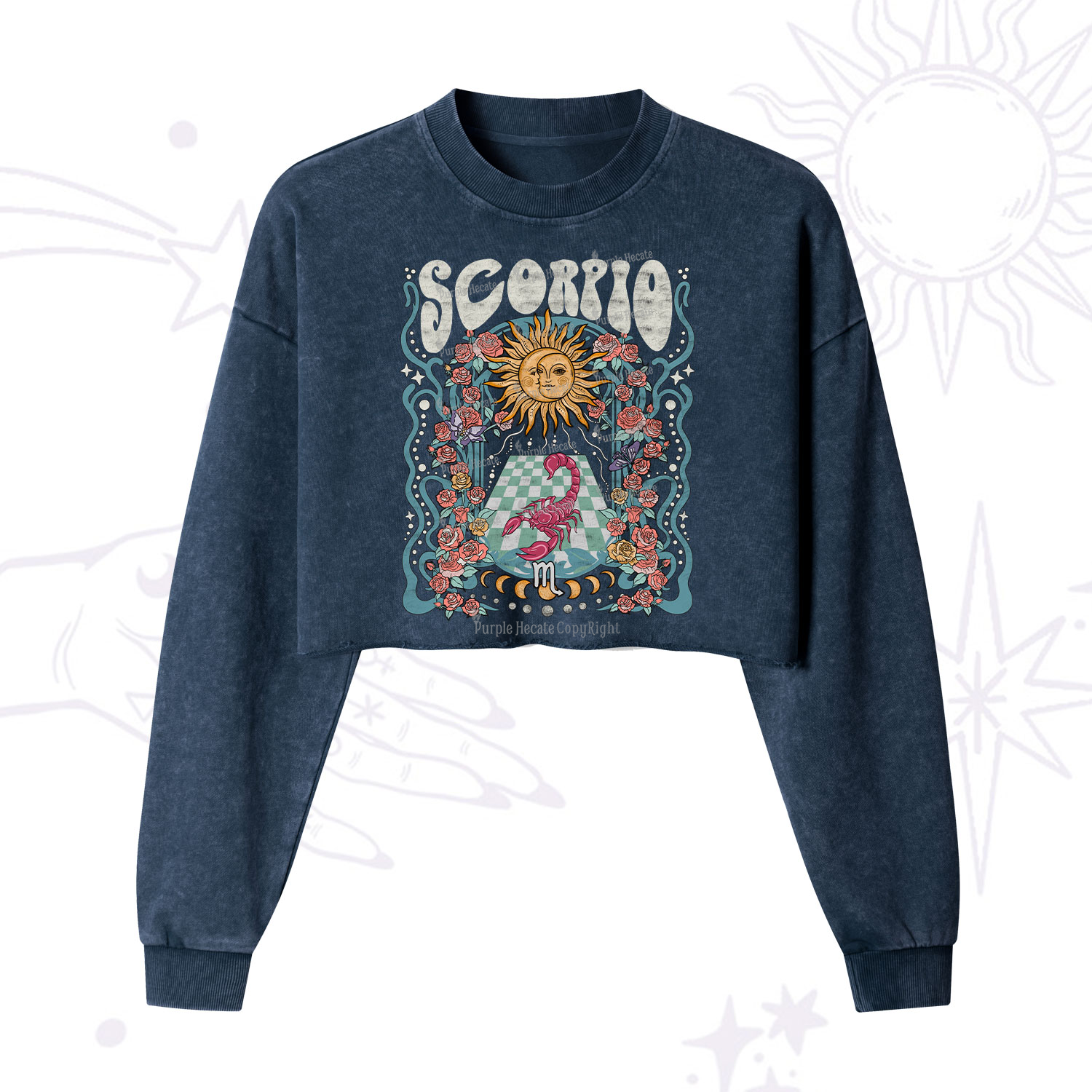 Purplehecate Scorpio Spirit Zodiac Cropped Washed Sweatshirt