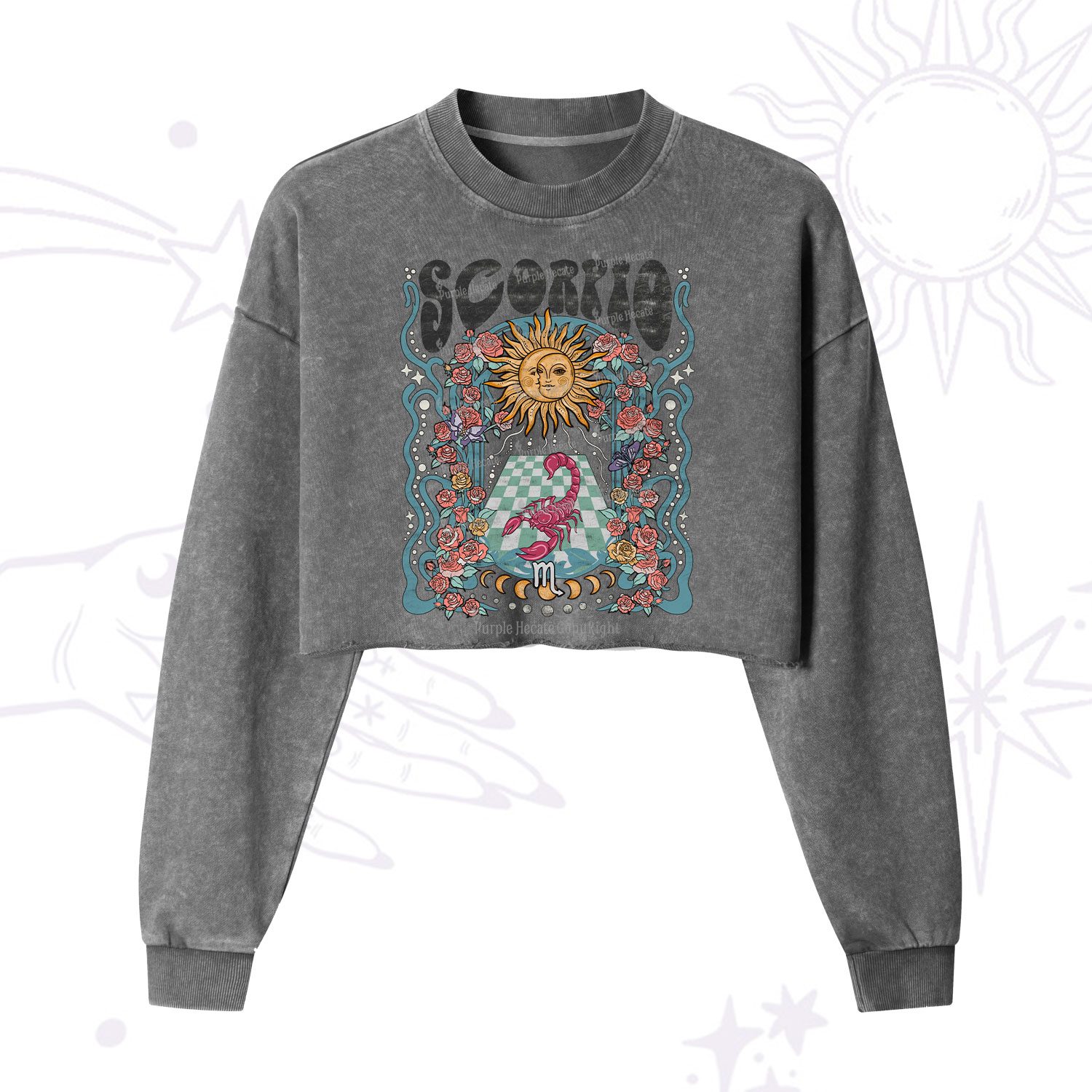 Purplehecate Scorpio Spirit Zodiac Cropped Washed Sweatshirt