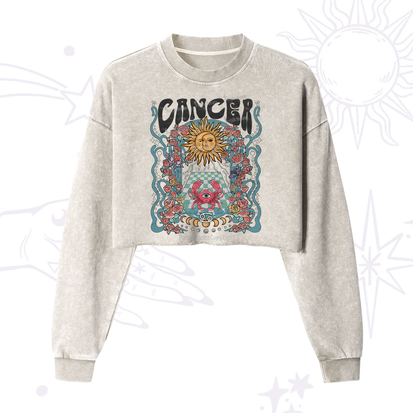 Purplehecate Cancer Spirit Zodiac Cropped Washed Sweatshirt
