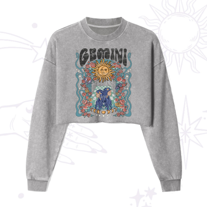 Purplehecate Gemini Spirit Zodiac Cropped Washed Sweatshirt