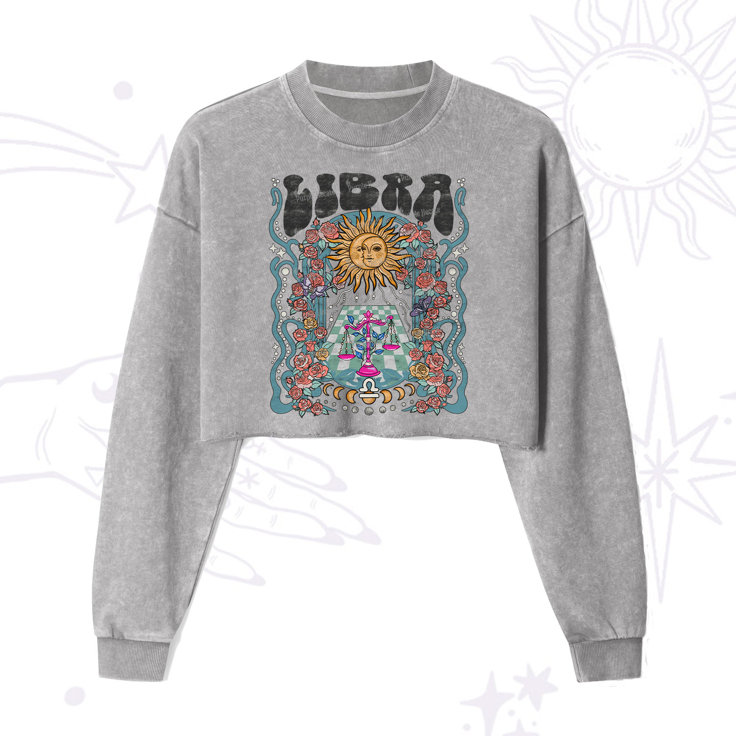Purplehecate Libra Spirit Zodiac Cropped Washed Sweatshirt