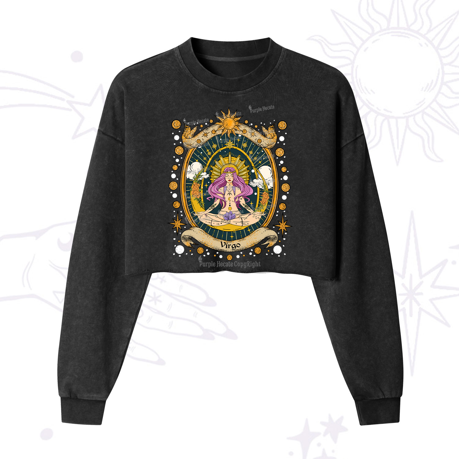 Purplehecate Virgo Radiance Zodiac Cropped Washed Sweatshirt