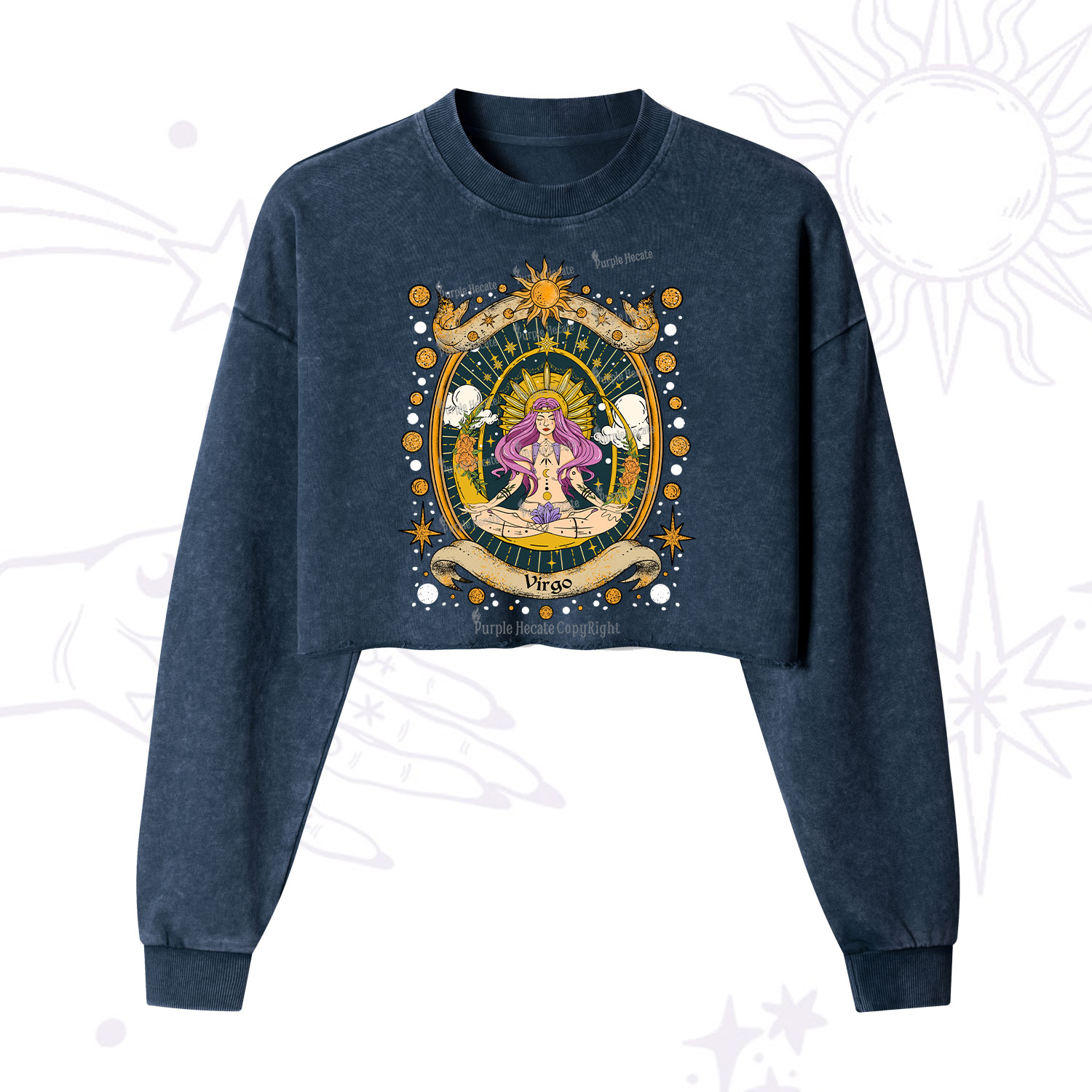 Purplehecate Virgo Radiance Zodiac Cropped Washed Sweatshirt