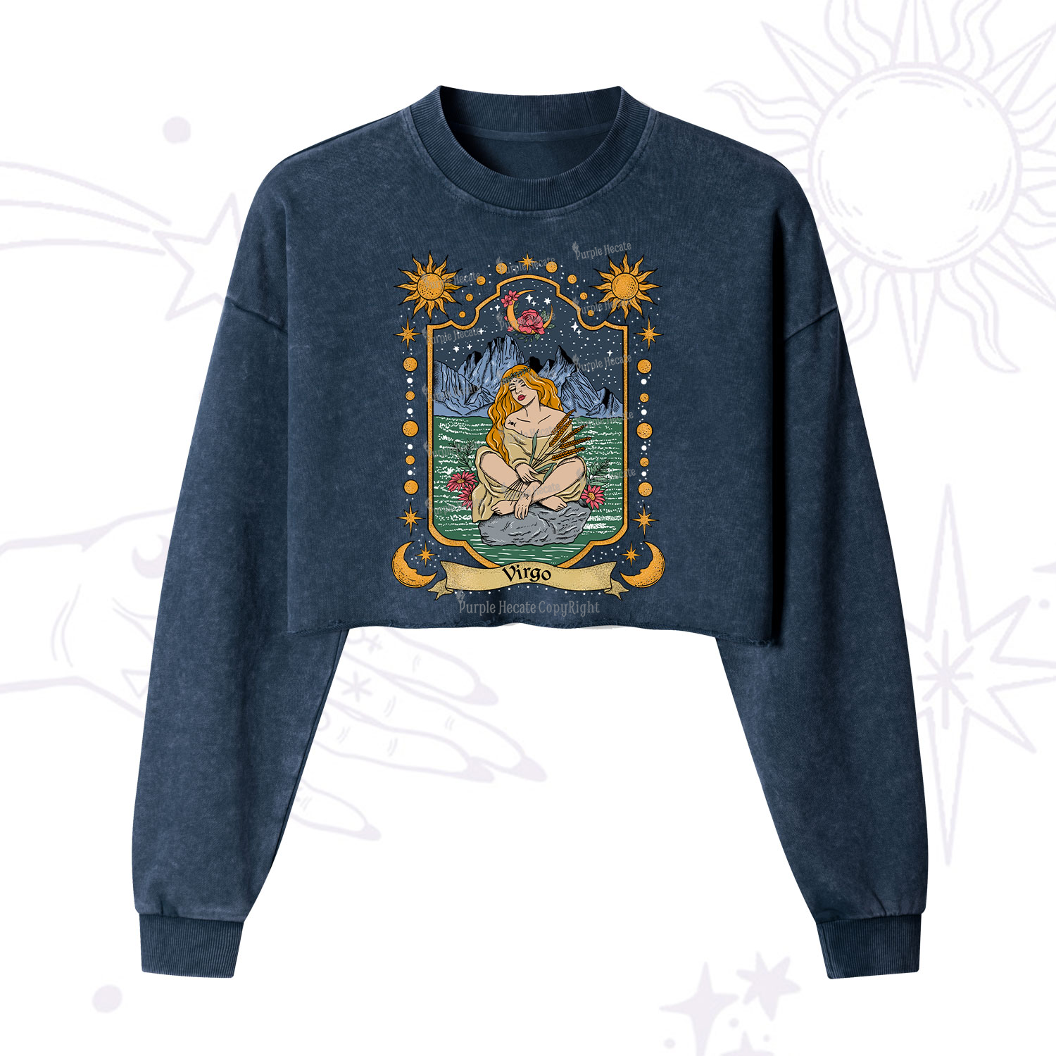 Purplehecate Virgo Zodiac Cropped Washed Sweatshirt