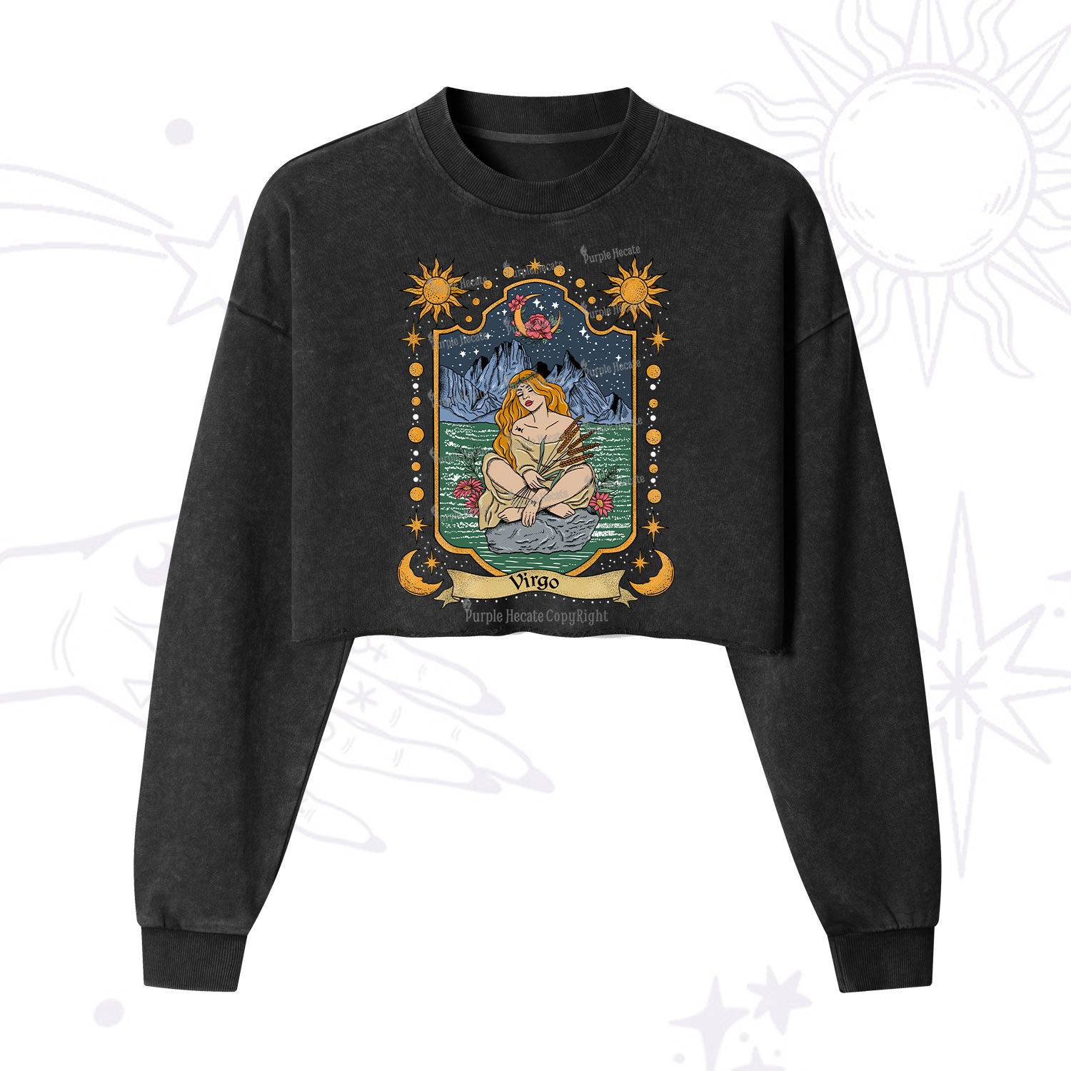 Purplehecate Virgo Zodiac Cropped Washed Sweatshirt