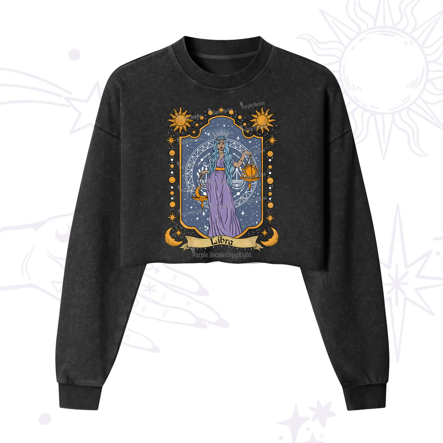 Purplehecate Libra Zodiac Cropped Washed Sweatshirt