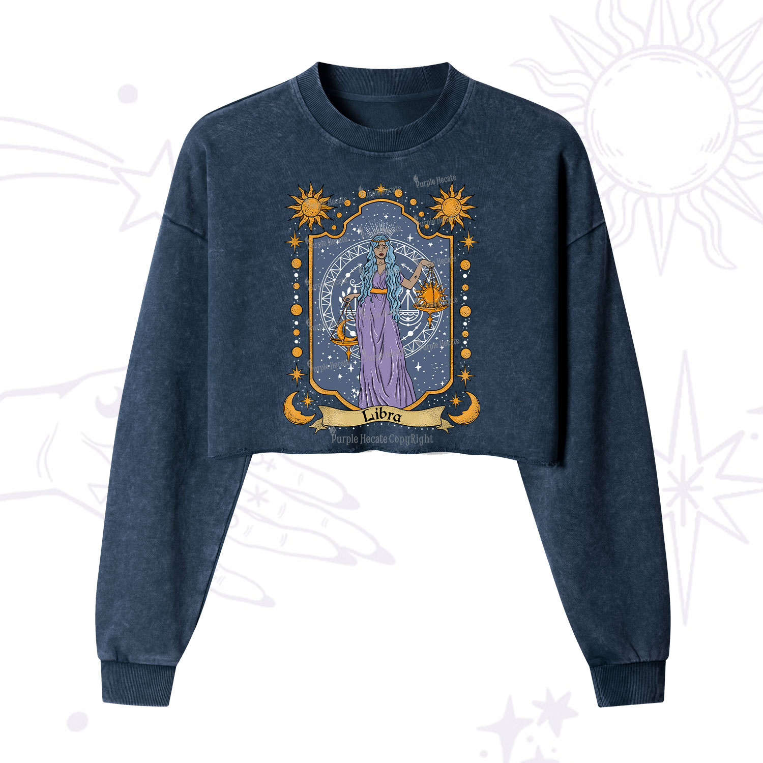 Purplehecate Libra Zodiac Cropped Washed Sweatshirt