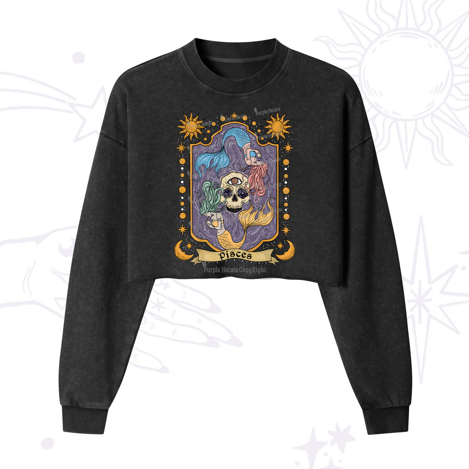 Purplehecate Pisces Zodiac Cropped Washed Sweatshirt