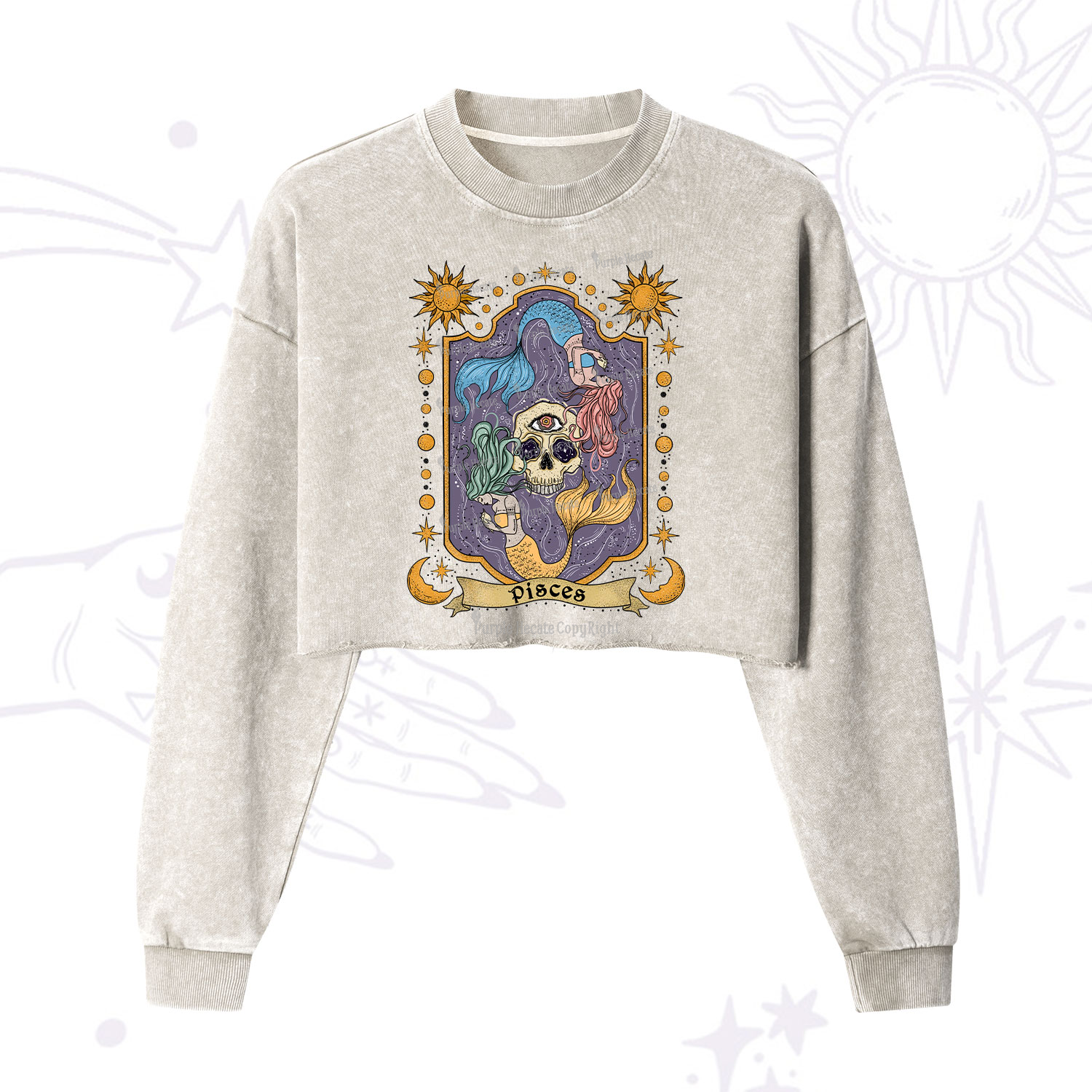 Purplehecate Pisces Zodiac Cropped Washed Sweatshirt