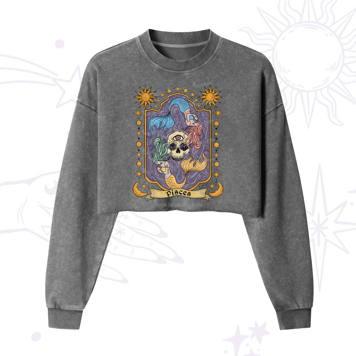 Purplehecate Pisces Zodiac Cropped Washed Sweatshirt