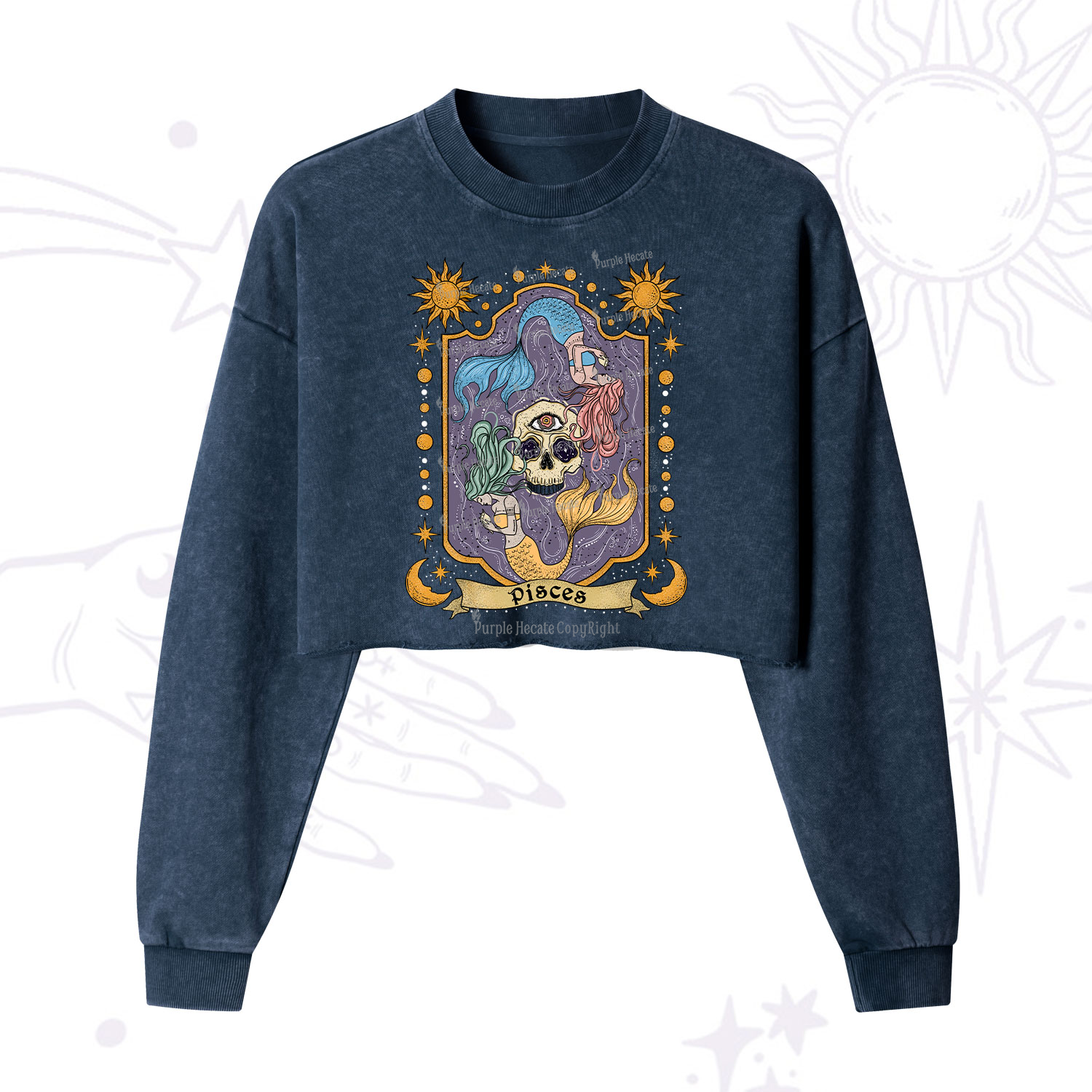 Purplehecate Pisces Zodiac Cropped Washed Sweatshirt