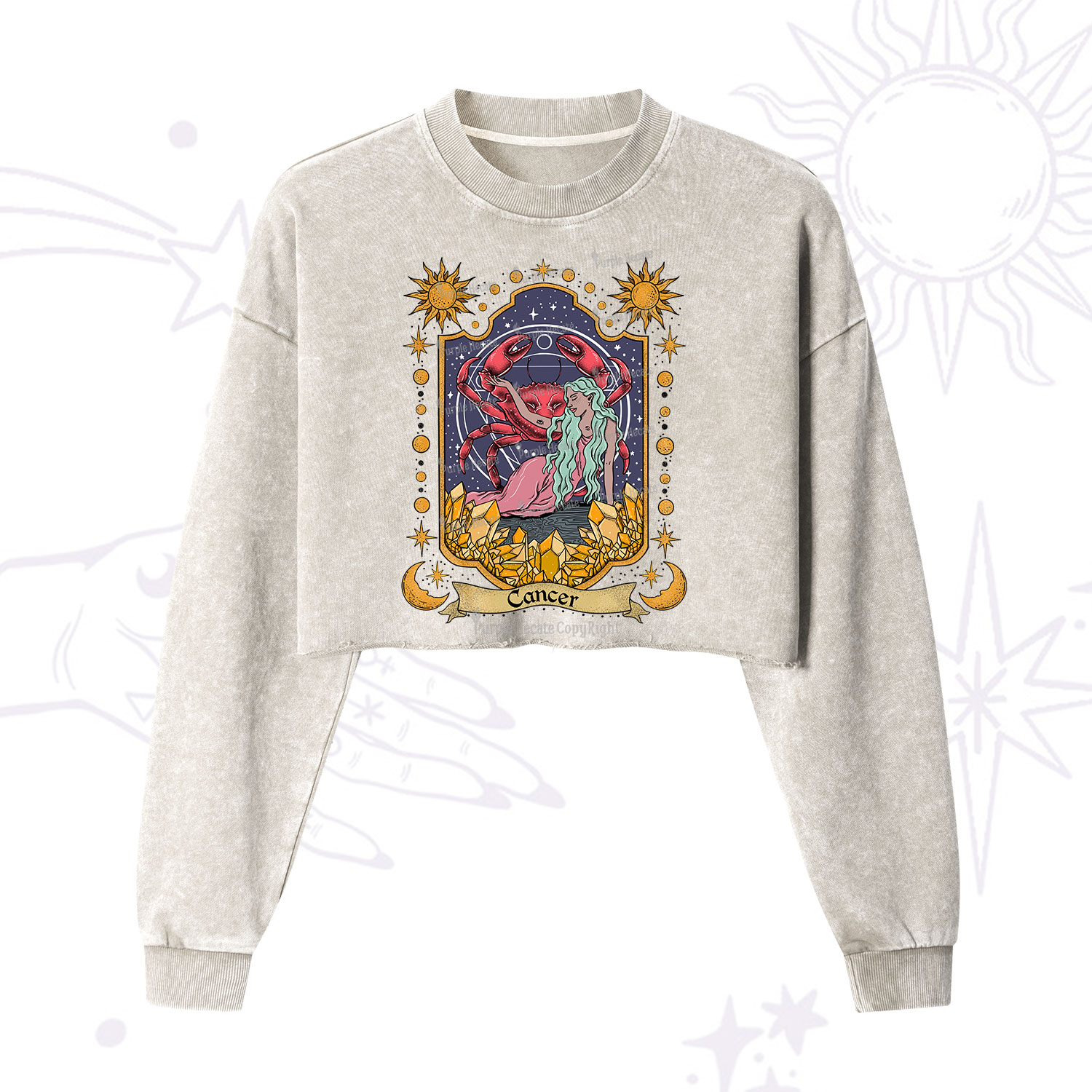 Purplehecate Cancer Zodiac Cropped Washed Sweatshirt