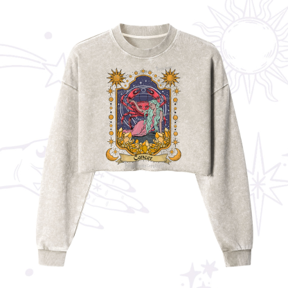 Purplehecate Cancer Zodiac Cropped Washed Sweatshirt