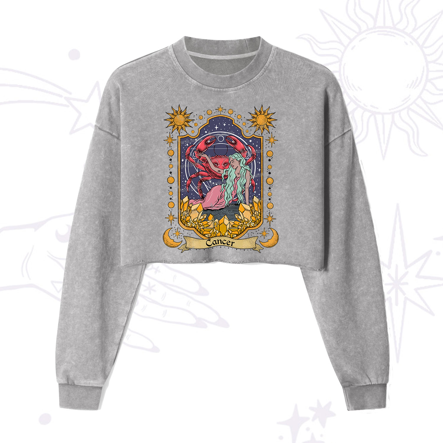 Purplehecate Cancer Zodiac Cropped Washed Sweatshirt