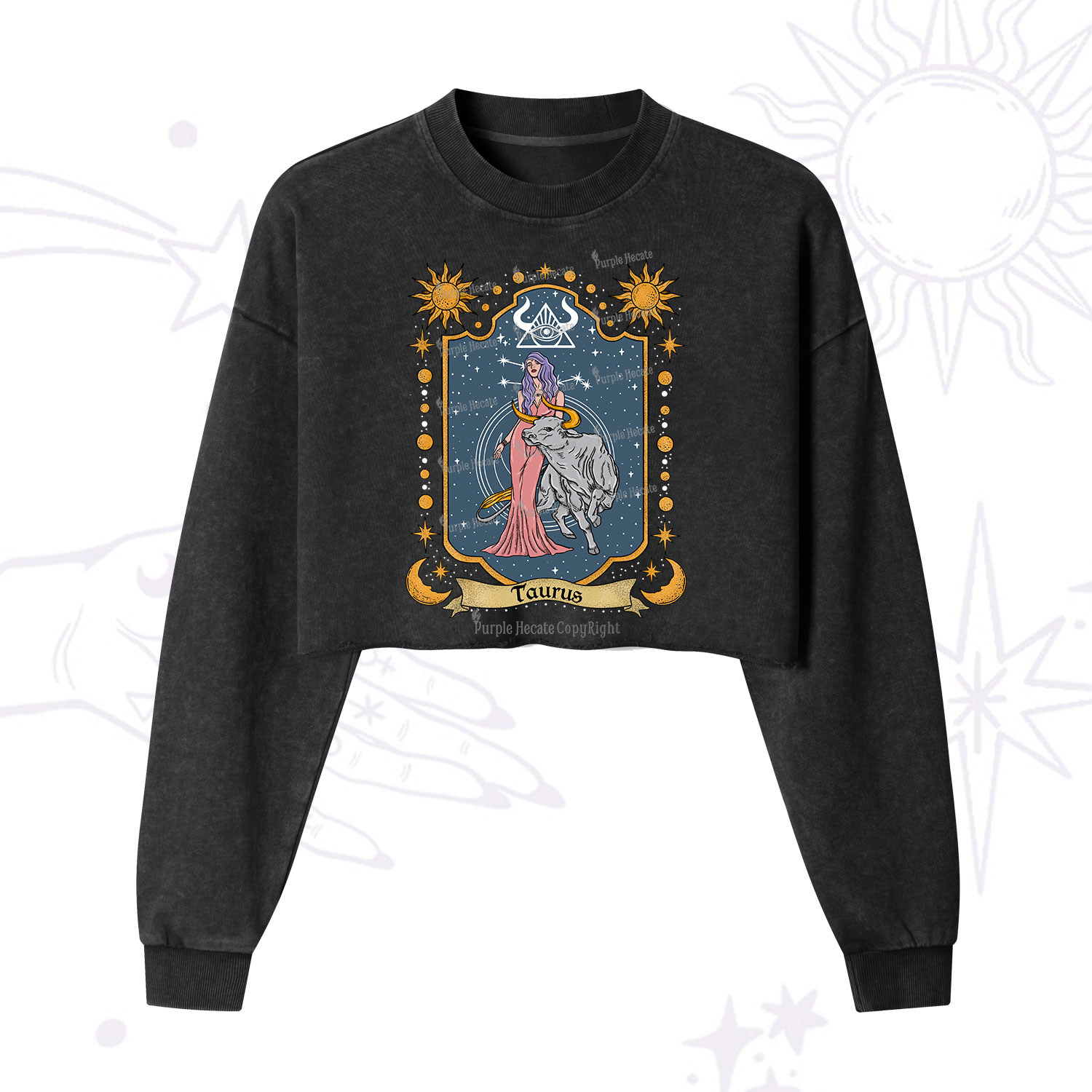 Purplehecate Taurus Zodiac Cropped Washed Sweatshirt