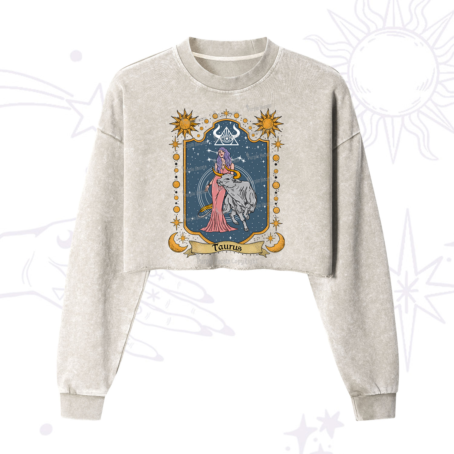 Purplehecate Taurus Zodiac Cropped Washed Sweatshirt