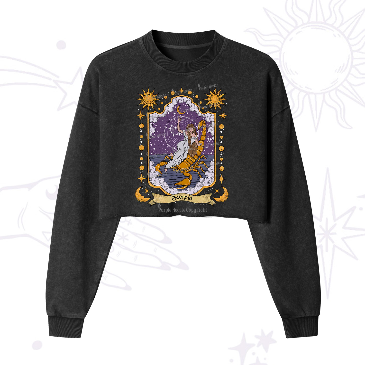 Purplehecate Scorpio Zodiac Cropped Washed Sweatshirt
