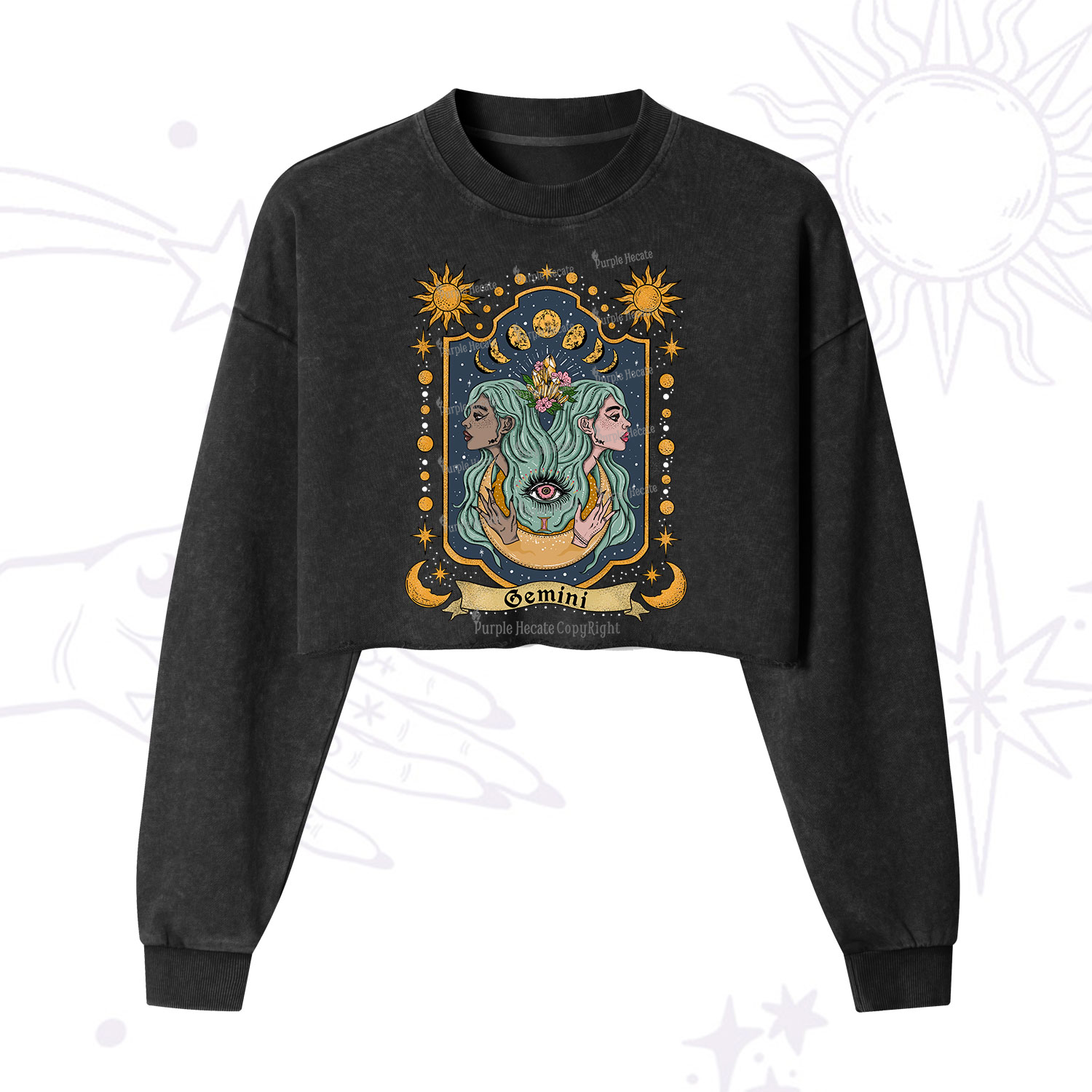 Purplehecate Gemini Zodiac Cropped Washed Sweatshirt