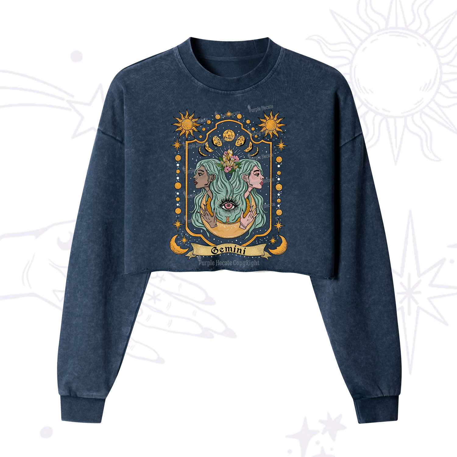 Purplehecate Gemini Zodiac Cropped Washed Sweatshirt