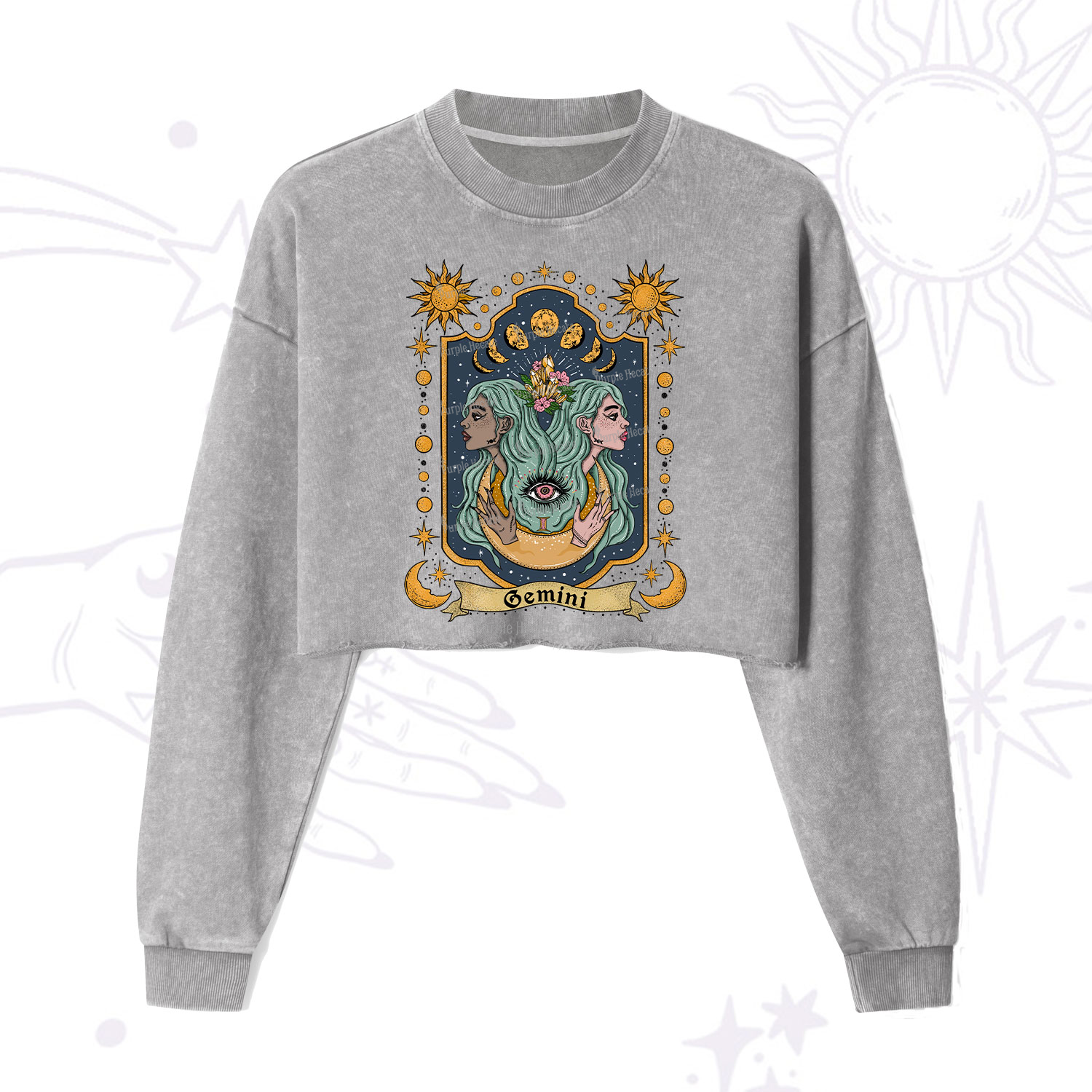 Purplehecate Gemini Zodiac Cropped Washed Sweatshirt