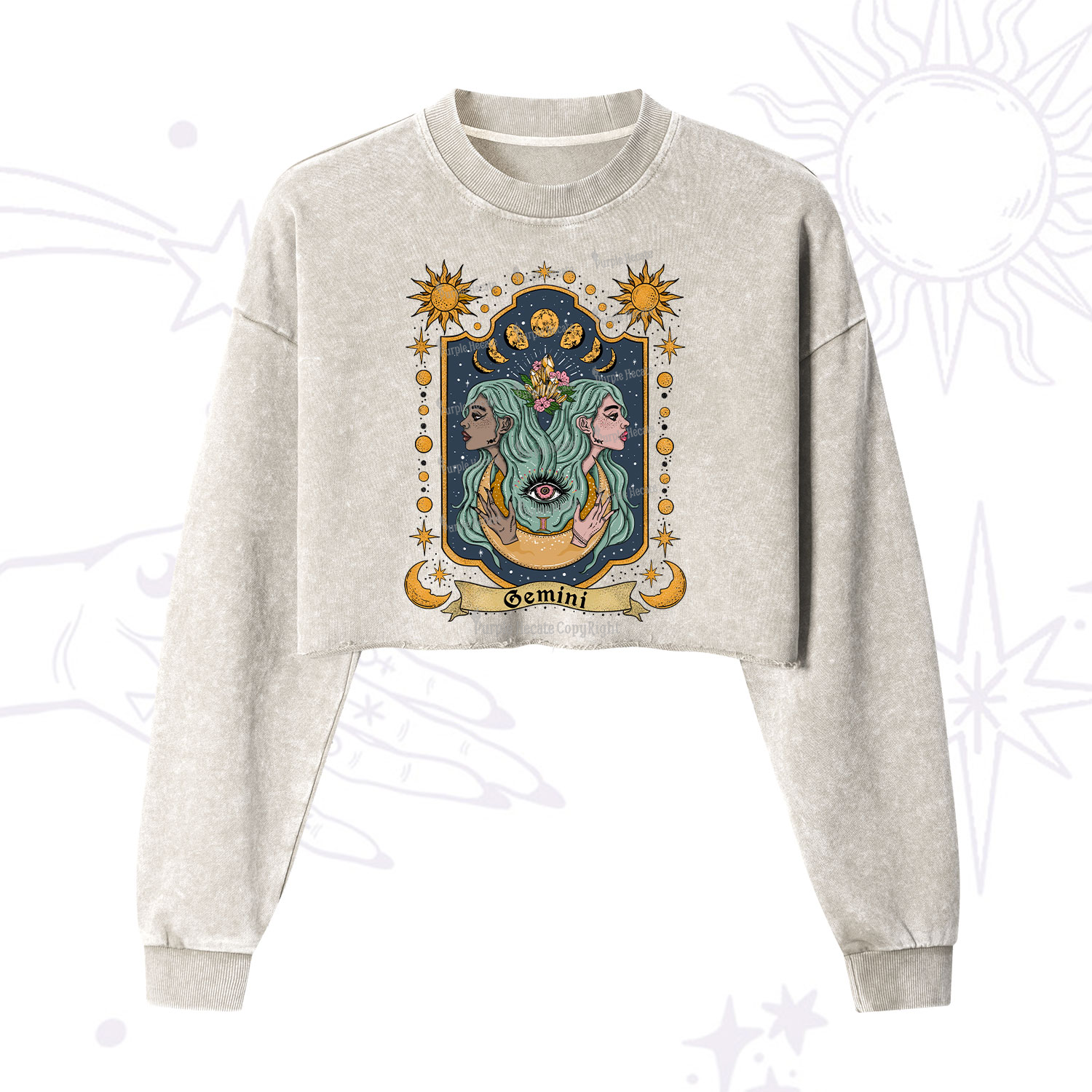 Purplehecate Gemini Zodiac Cropped Washed Sweatshirt