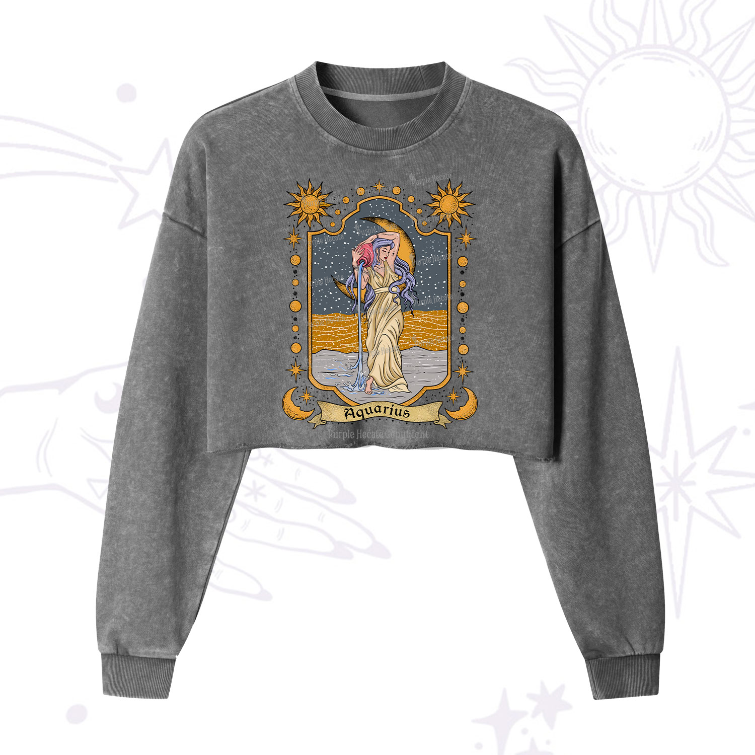 Purplehecate Aquarius Zodiac Cropped Washed Sweatshirt