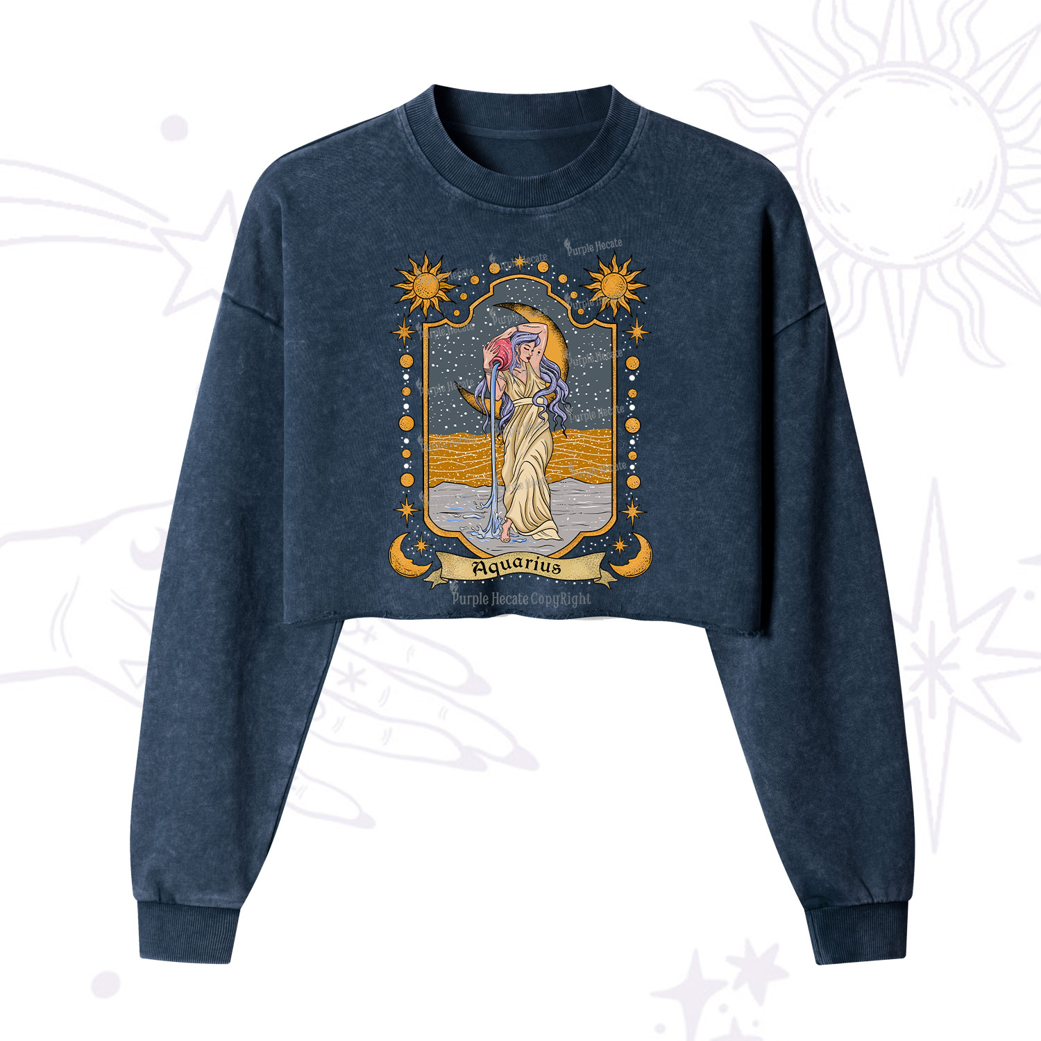 Purplehecate Aquarius Zodiac Cropped Washed Sweatshirt