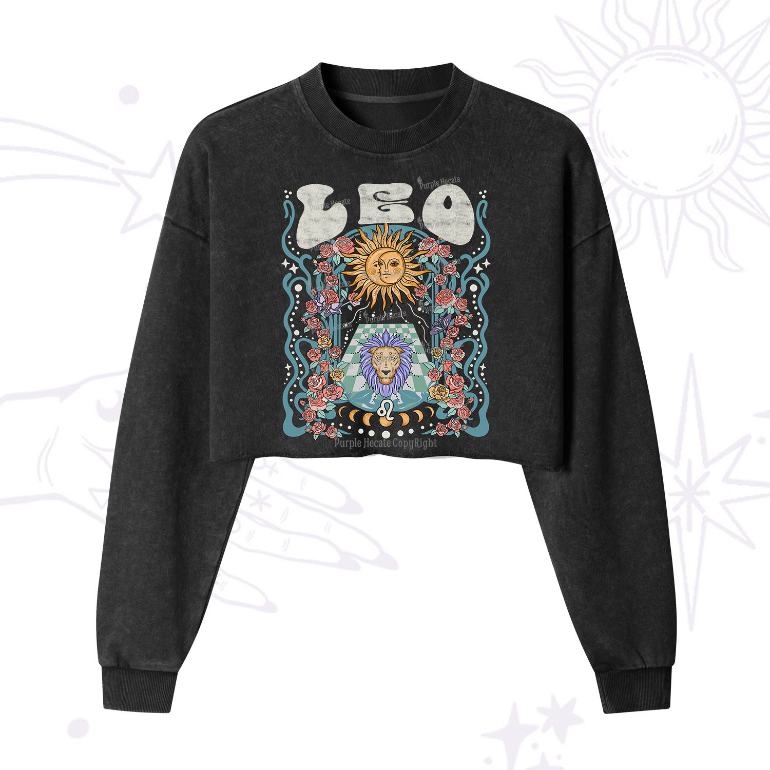 Purplehecate Leo Spirit Zodiac Cropped Washed Sweatshirt
