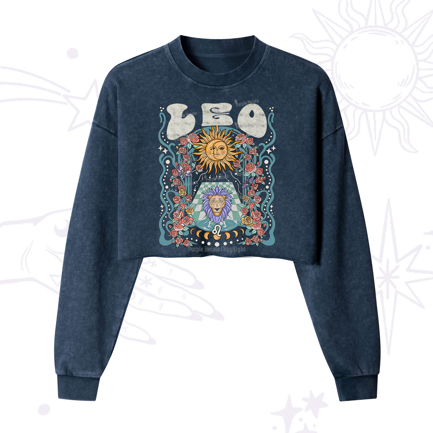 Purplehecate Leo Spirit Zodiac Cropped Washed Sweatshirt