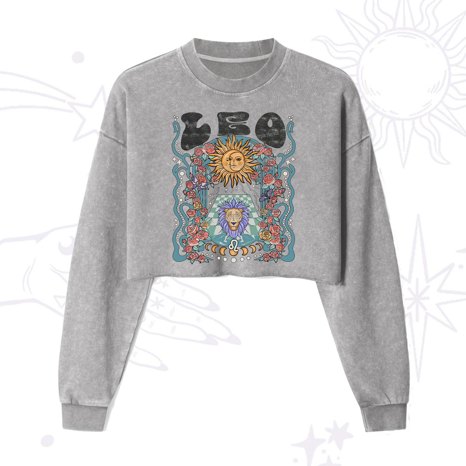 Purplehecate Leo Spirit Zodiac Cropped Washed Sweatshirt