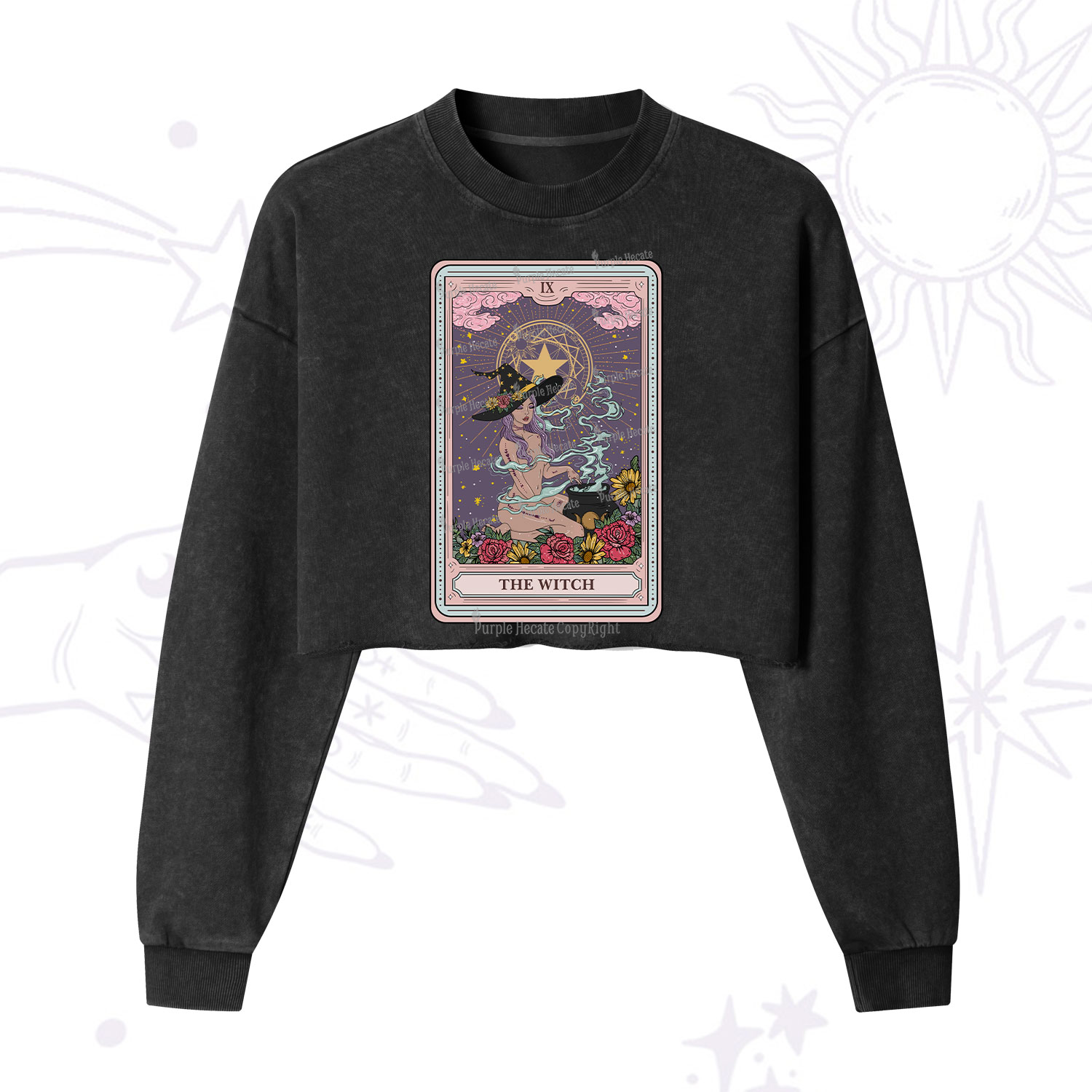 Purplehecate The Witch Tarot Cropped Washed Sweatshirt