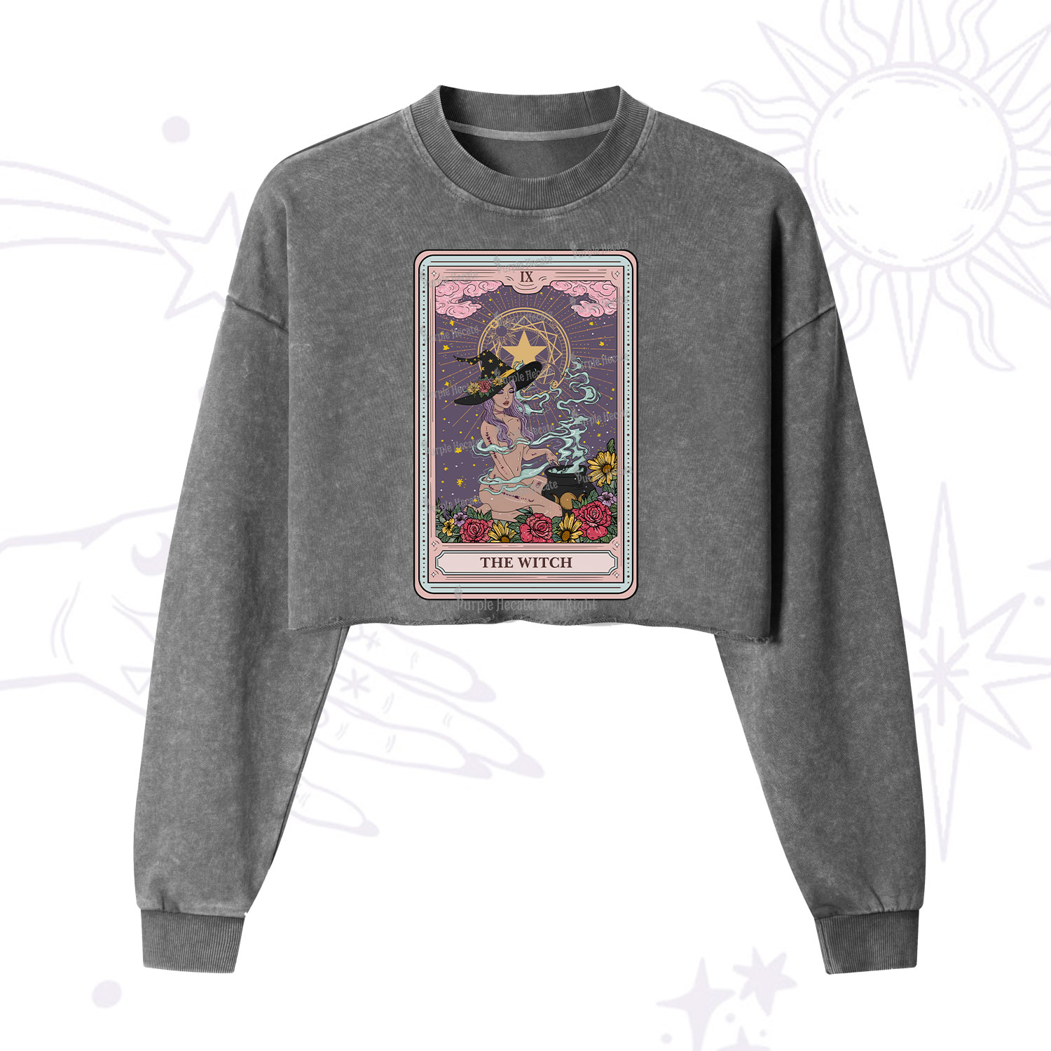 Purplehecate The Witch Tarot Cropped Washed Sweatshirt
