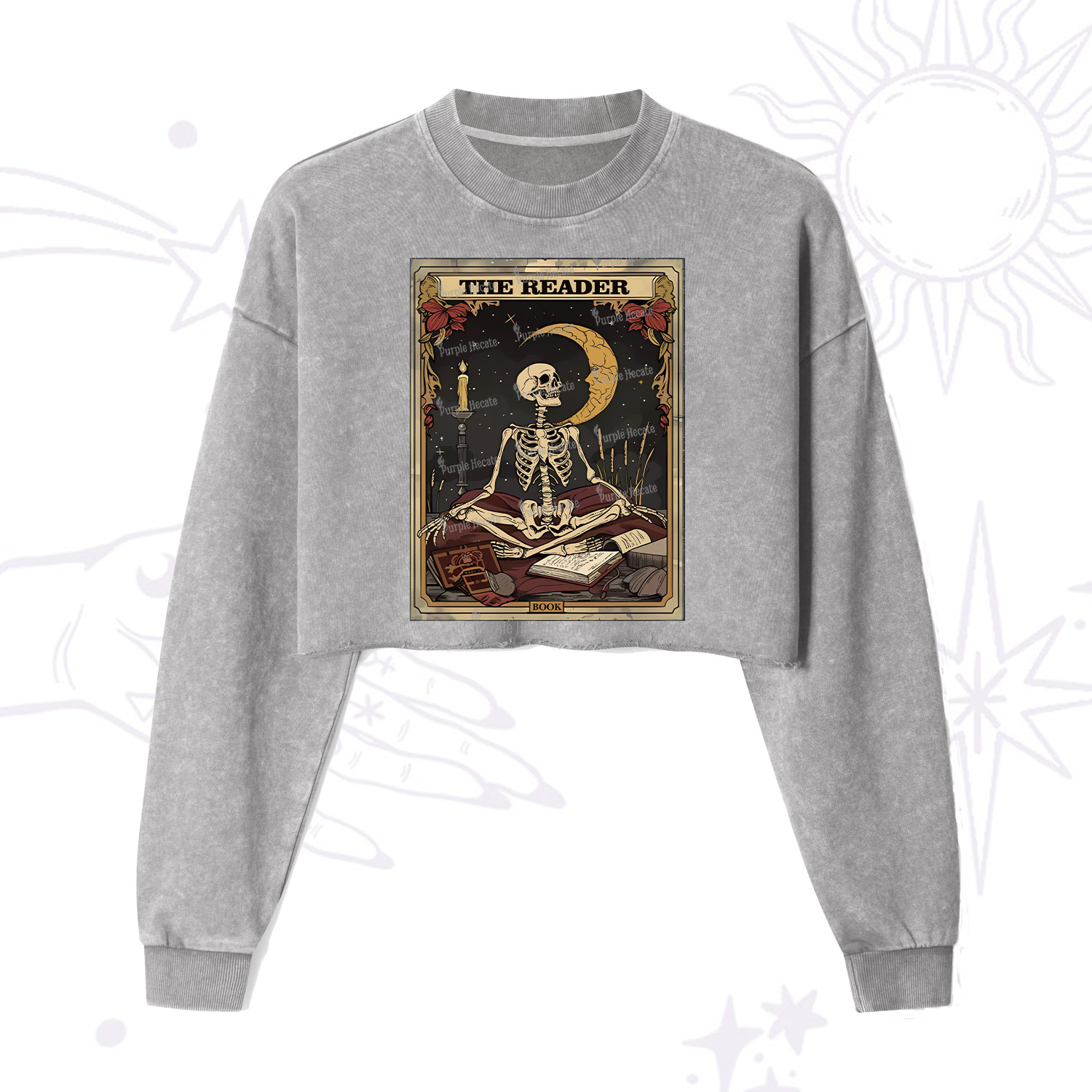 Purplehecate The Reader Tarot Card Cropped Washed Sweatshirt